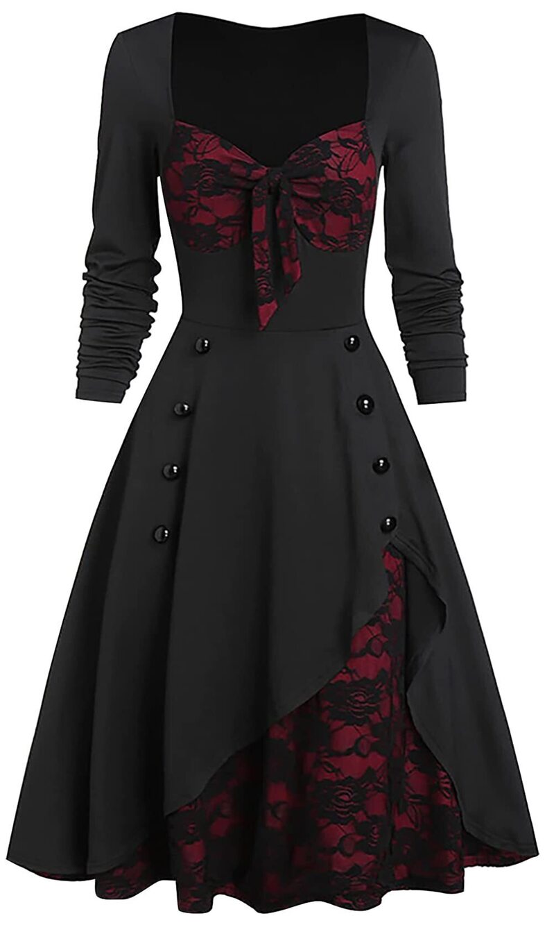 7098 Gothic Dress Steampunk Vintage Tea Dress Halloween Party Dresses Long